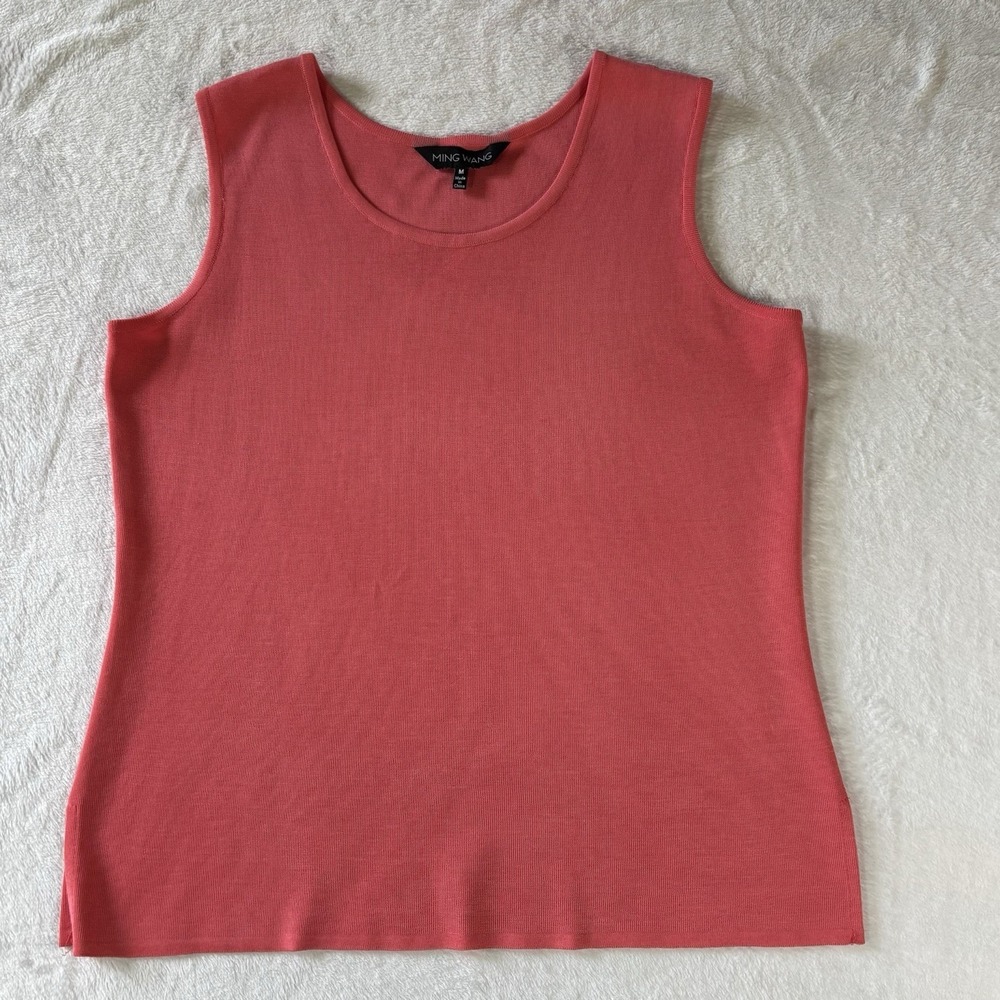 Ming Wang Mid - Length Scoop Neck Knit Tank Hot Pink Size M